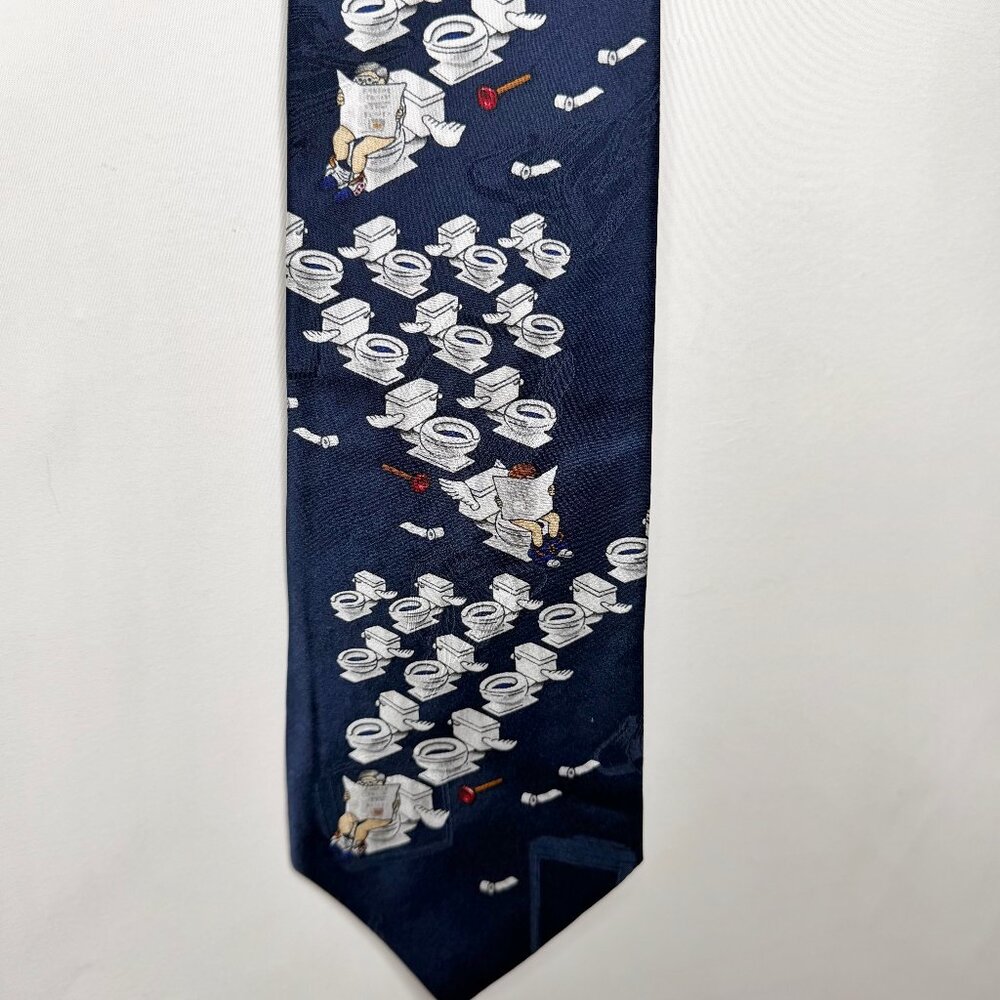 After Dark Men’s Neck Tie 3 3/4” Blue Silk “Flying Toilets” Novelty Necktie